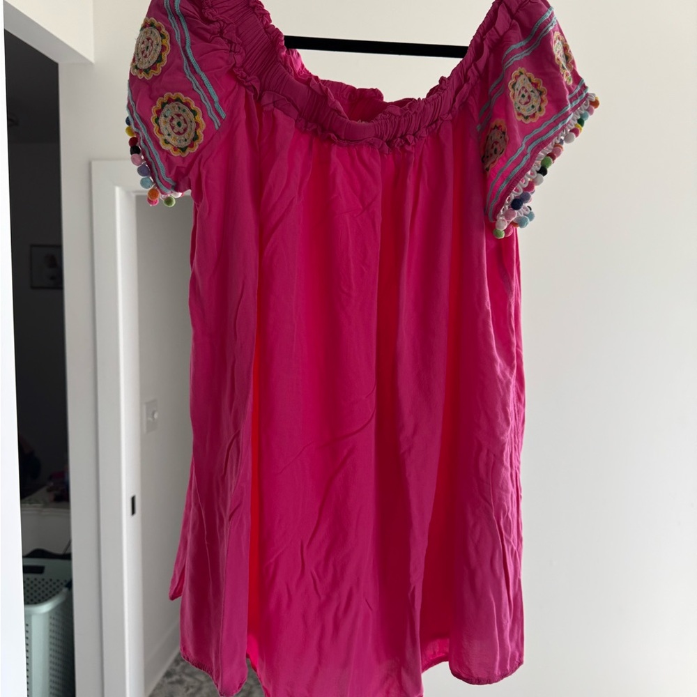 Entro Fuchsia Embroidered Off-Shoulder Blouse